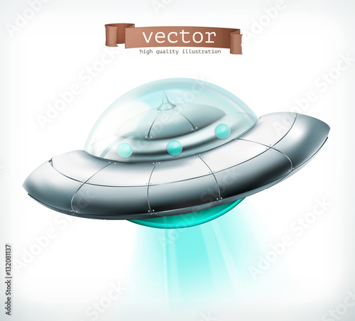 Unidentified flying object. UFO spacecraft 3d vector icon