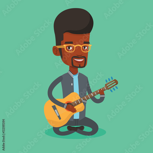 Man playing acoustic guitar vector illustration.