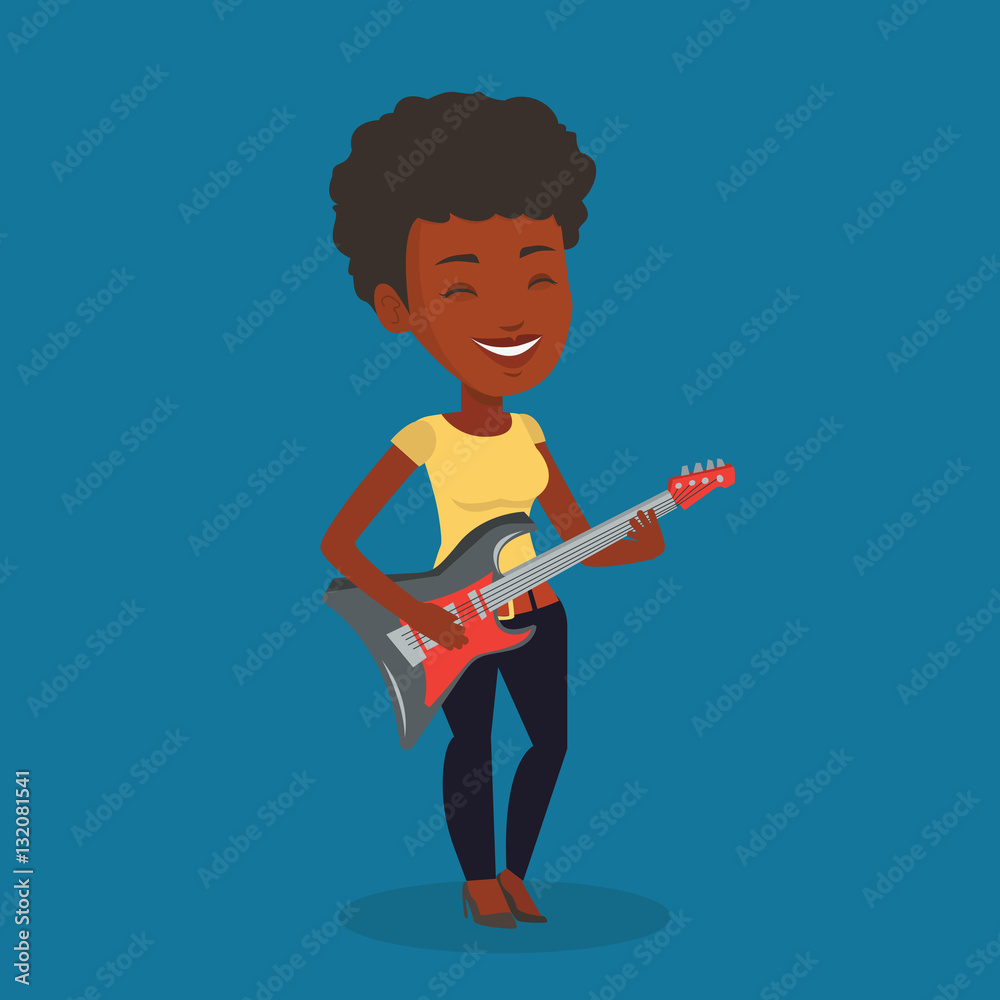 Woman playing electric guitar vector illustration. Woman playing electric guitar vector illustration.
