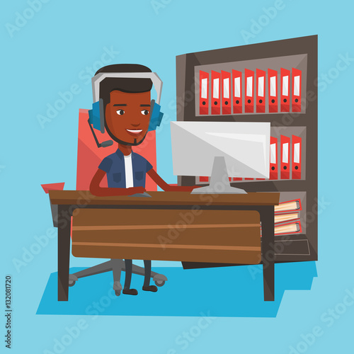 Man playing computer game vector illustration.