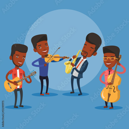 Band of musicians playing on musical instruments.