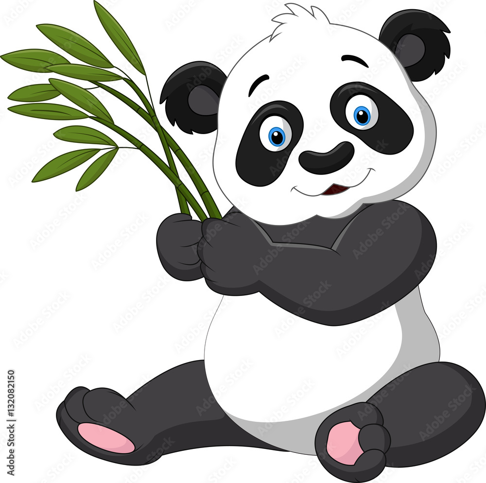 Fototapeta premium Cute panda holding bamboo