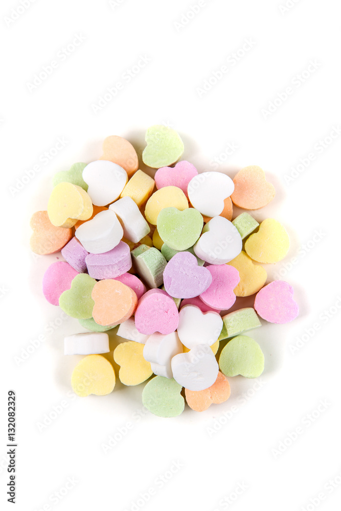 Blank valentine candy hearts isolated on a white background Blank valentine candy hearts isolated on a white background