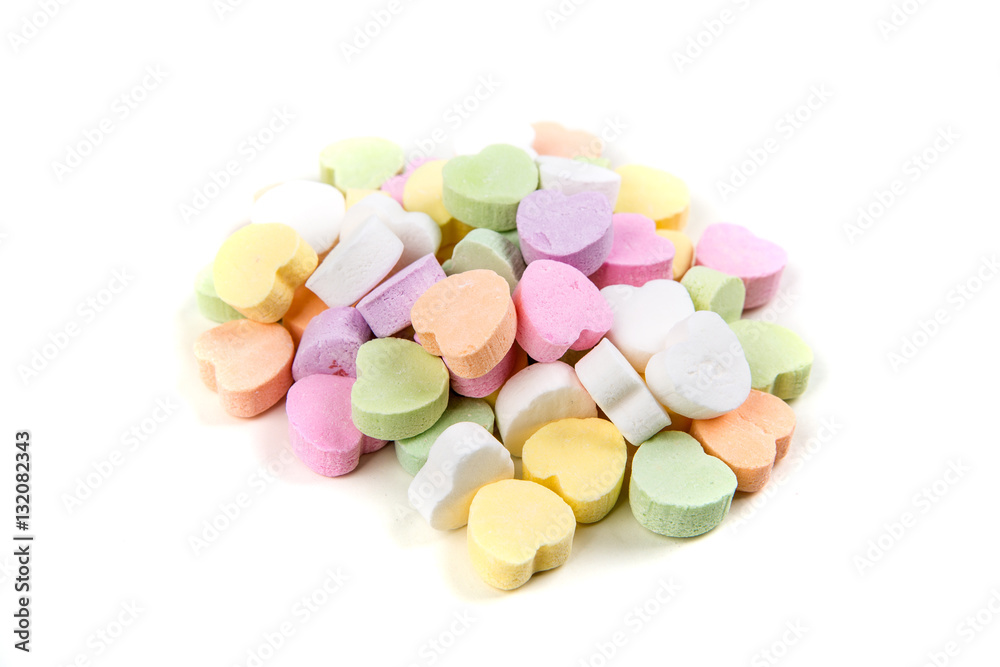 Blank valentine candy hearts isolated on a white background Blank valentine candy hearts isolated on a white background