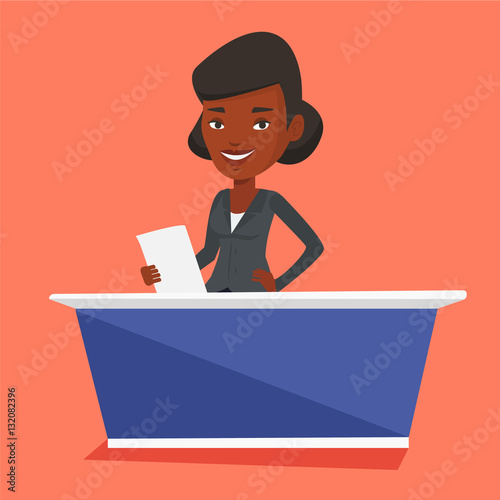 Television anchorwoman at studio.