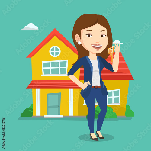 Real estate agent with key vector illustration.