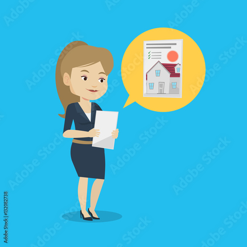 Woman looking for house vector illustration.