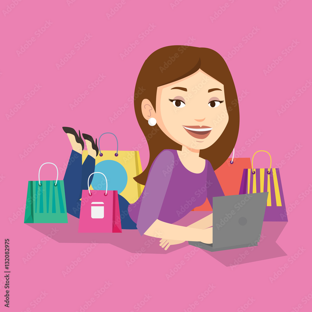 Woman shopping online vector illustration. Woman shopping online vector illustration.
