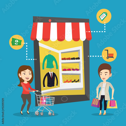 Two women doing shopping online.