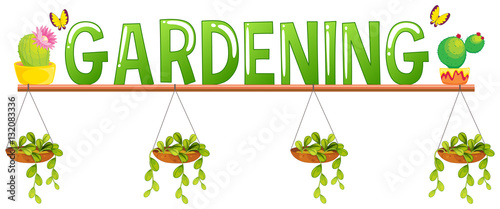 Font design for word gardening with flower pots