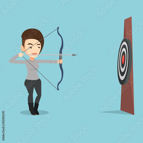 Archer aiming with bow and arrow at the target
