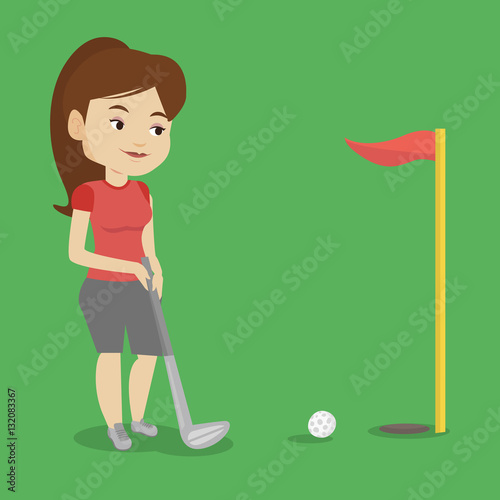 Golfer hitting the ball vector illustration.