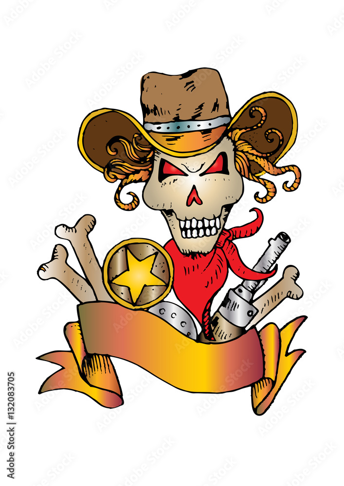Sheriff's skull logo design. Hand drawing illustration