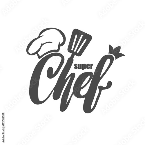 Chef logo. Lettering Hand lettering with a cap chef. Symbol icon logo design.