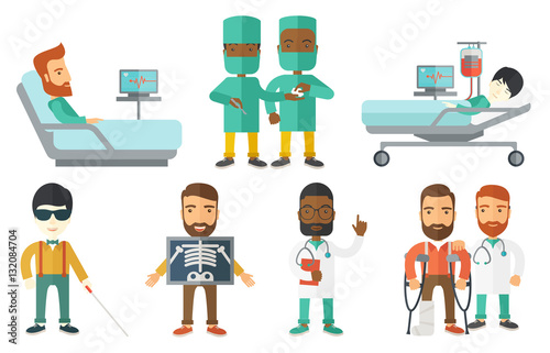 Vector set of doctor characters and patients.