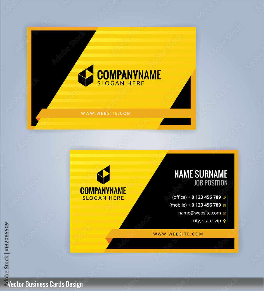 Yellow and Black modern business card template, vertical, Illustration Vector 10