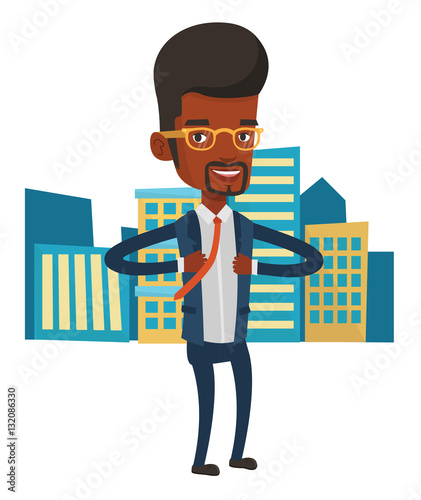 Business man opening his jacket like superhero.