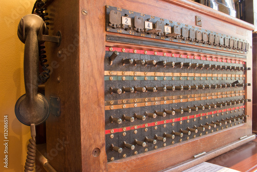 Принти на полотні Antique vintage telephone switch board, telecommunication wood box