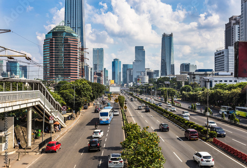 Traffic in Jakarta business district in Indonesia capital city