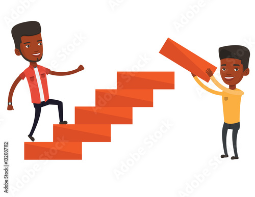 Businessman running upstairs vector illustration.
