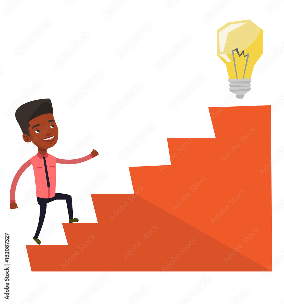 Fototapeta premium Businessman walking upstairs to the idea bulb.