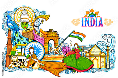 India background showing its incredible culture and diversity with monument, festival