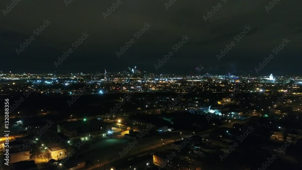 Aerial View of Fireworks Flying towards Philadelphia Aerial View of Fireworks Flying towards Philadelphia