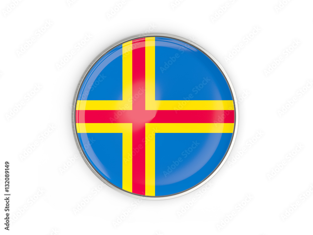 Flag of aland islands, round icon with metal frame Flag of aland islands, round icon with metal frame
