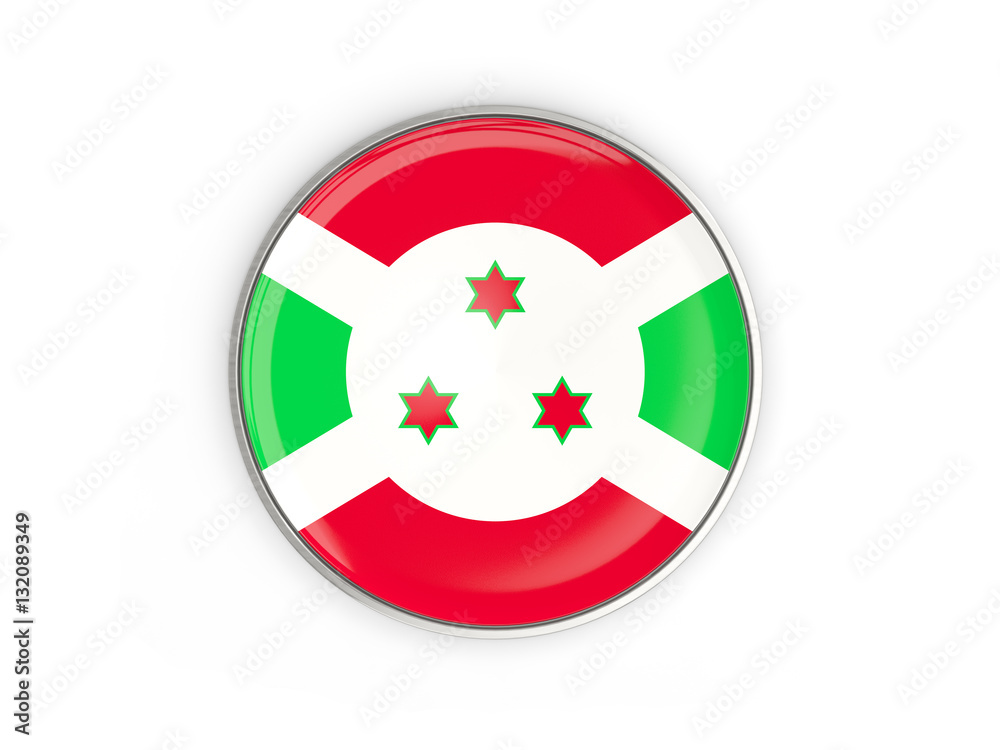 Flag of burundi, round icon with metal frame Flag of burundi, round icon with metal frame
