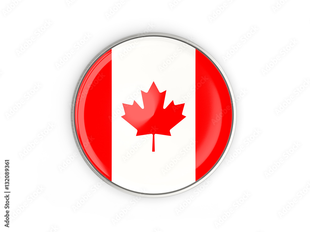Flag of canada, round icon with metal frame Flag of canada, round icon with metal frame