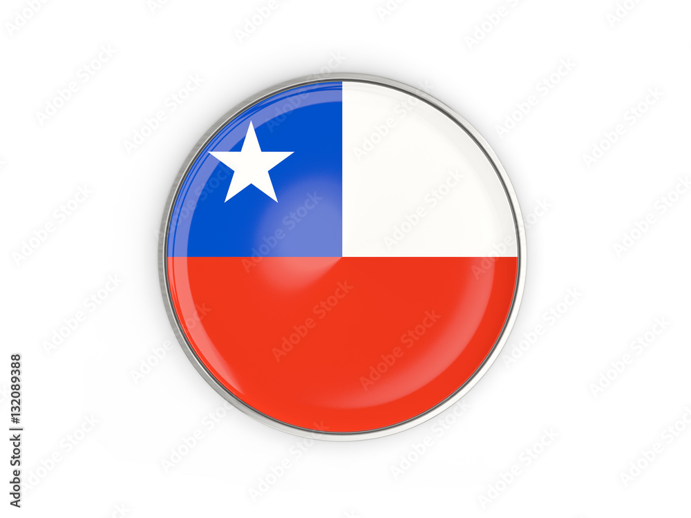 Flag of chile, round icon with metal frame Flag of chile, round icon with metal frame