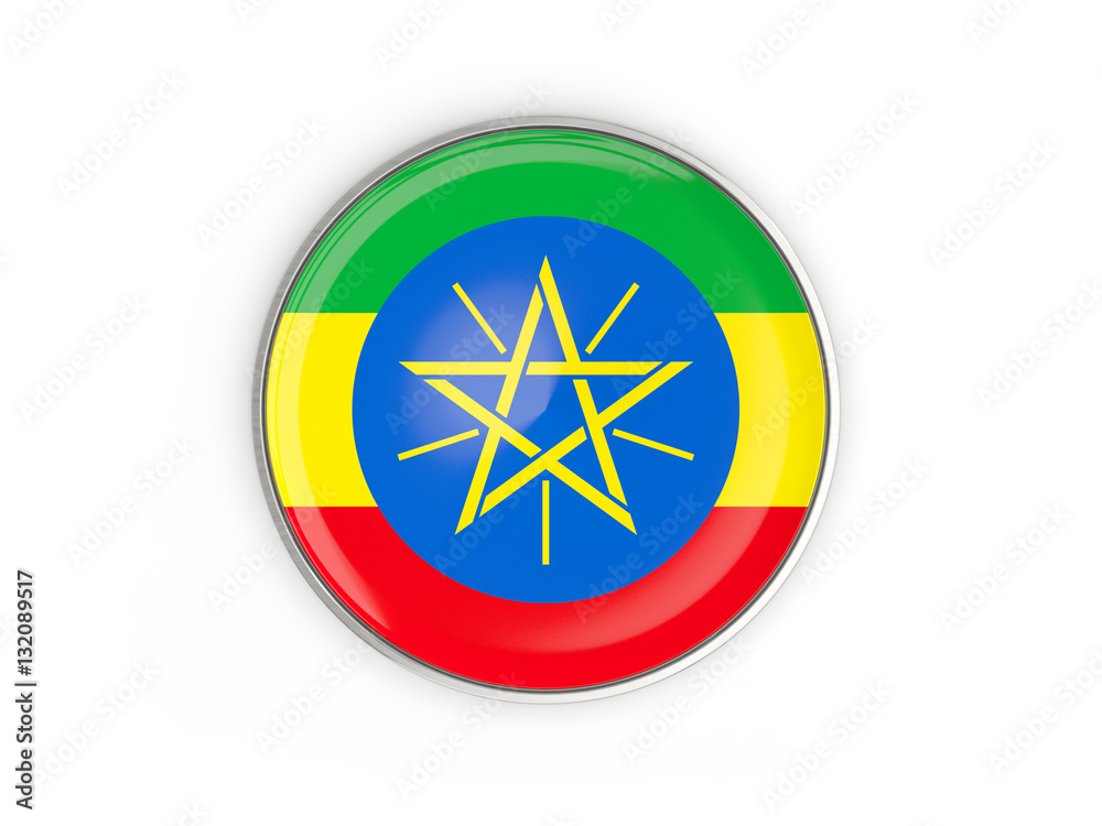 Flag of ethiopia, round icon with metal frame Flag of ethiopia, round icon with metal frame