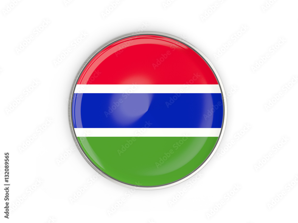 Flag of gambia, round icon with metal frame Flag of gambia, round icon with metal frame