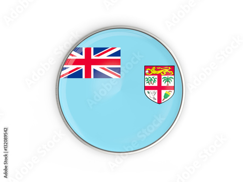 Flag of fiji, round icon with metal frame