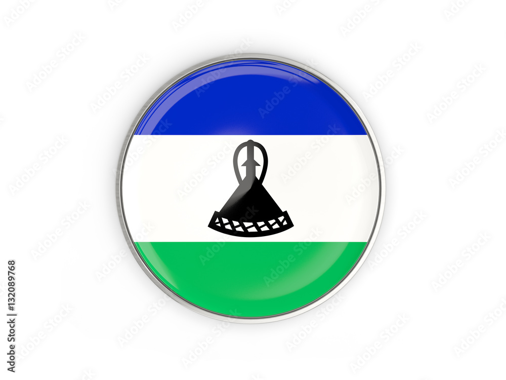 Flag of lesotho, round icon with metal frame Flag of lesotho, round icon with metal frame
