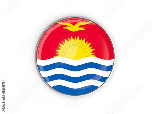Flag of kiribati, round icon with metal frame