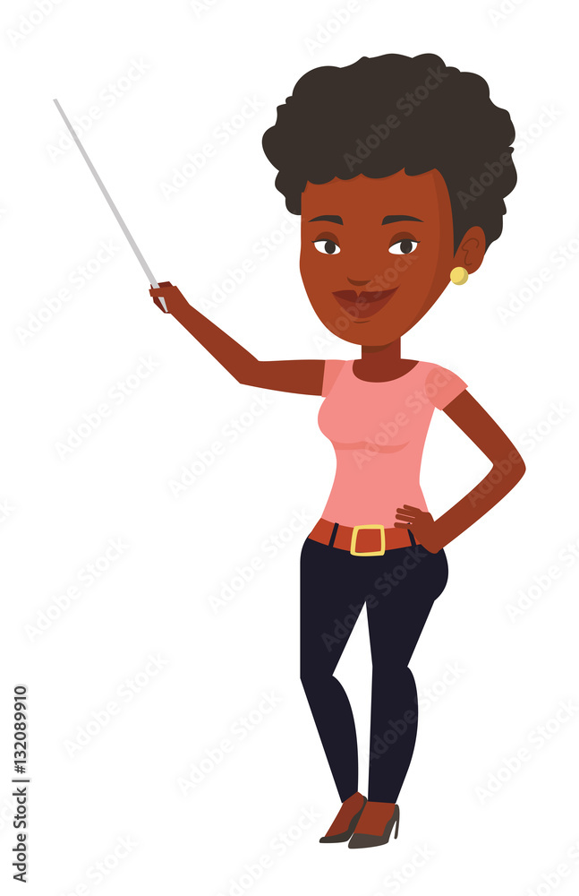 Teacher or student standing with pointer.