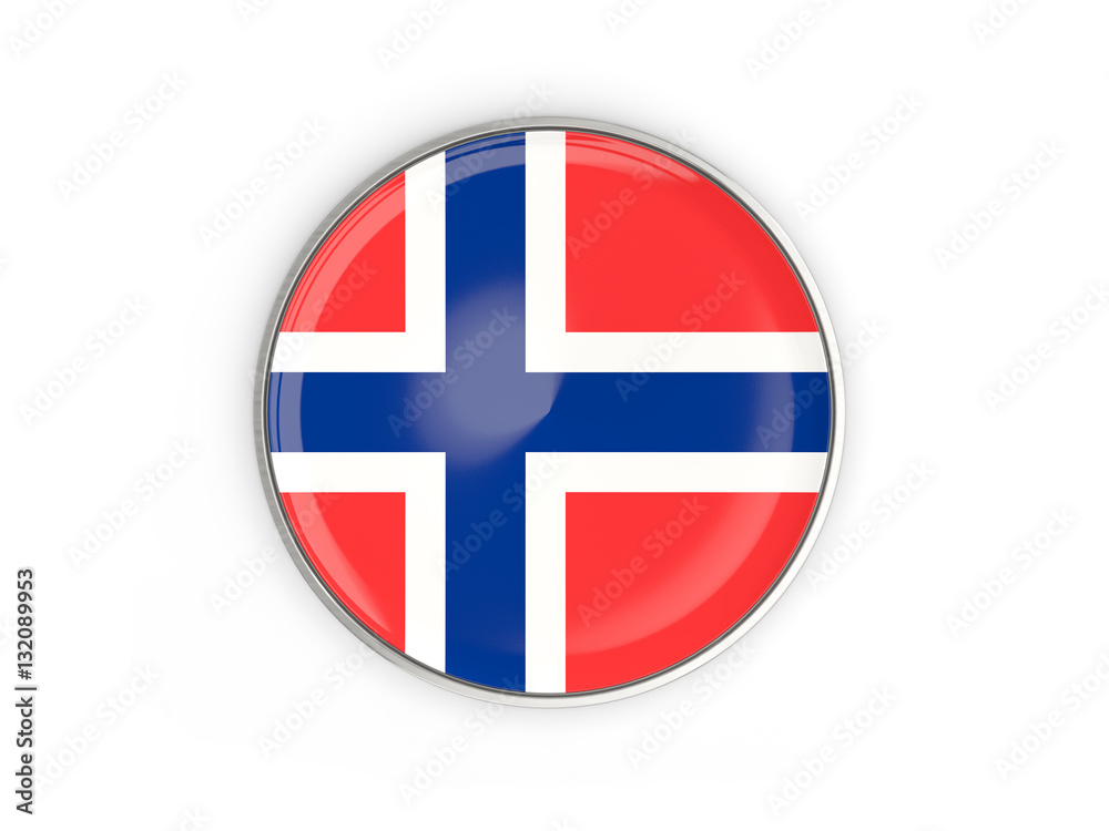 Flag of norway, round icon with metal frame Flag of norway, round icon with metal frame