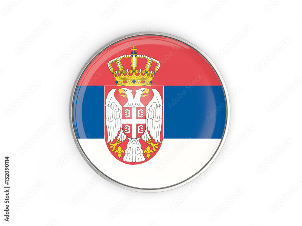 Flag of serbia, round icon with metal frame Flag of serbia, round icon with metal frame