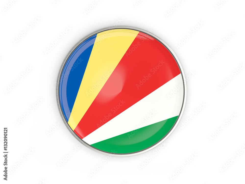 Flag of seychelles, round icon with metal frame Flag of seychelles, round icon with metal frame