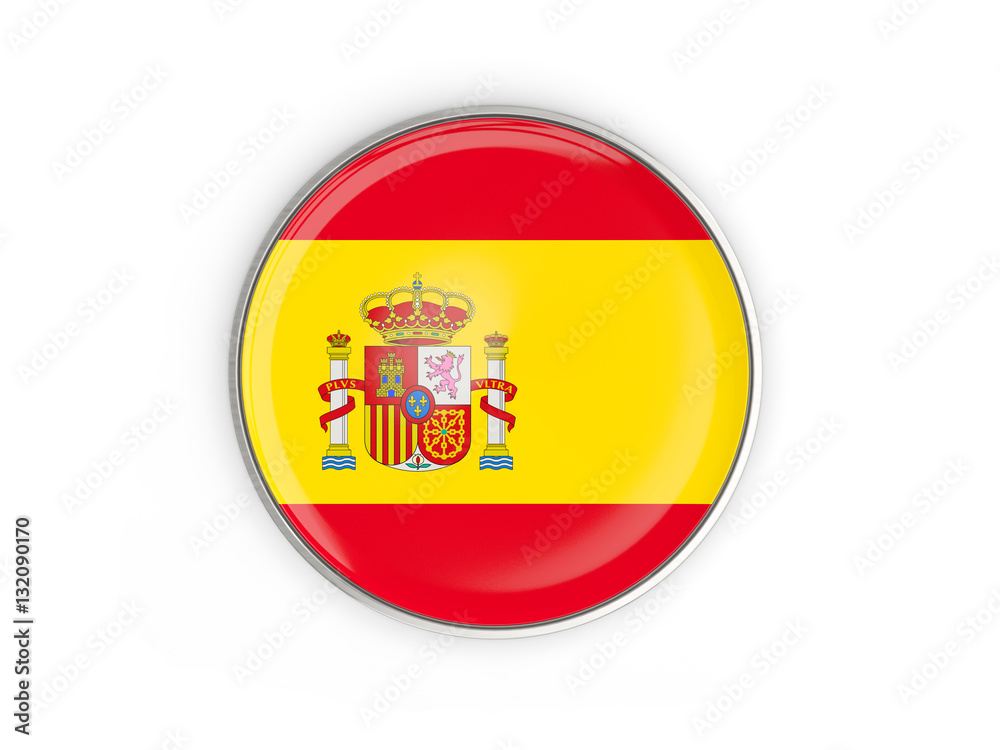 Flag of spain, round icon with metal frame Flag of spain, round icon with metal frame