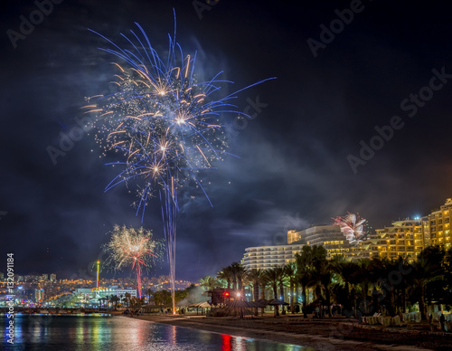 Festive fireworks in Eilat - number one tourist resort in Israel