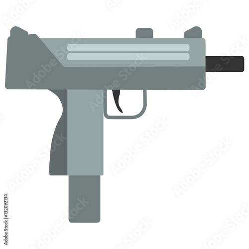 Submachine gun security and military weapon. Metal automatic gun. Criminal and police firearm vector illustration isolated on white.