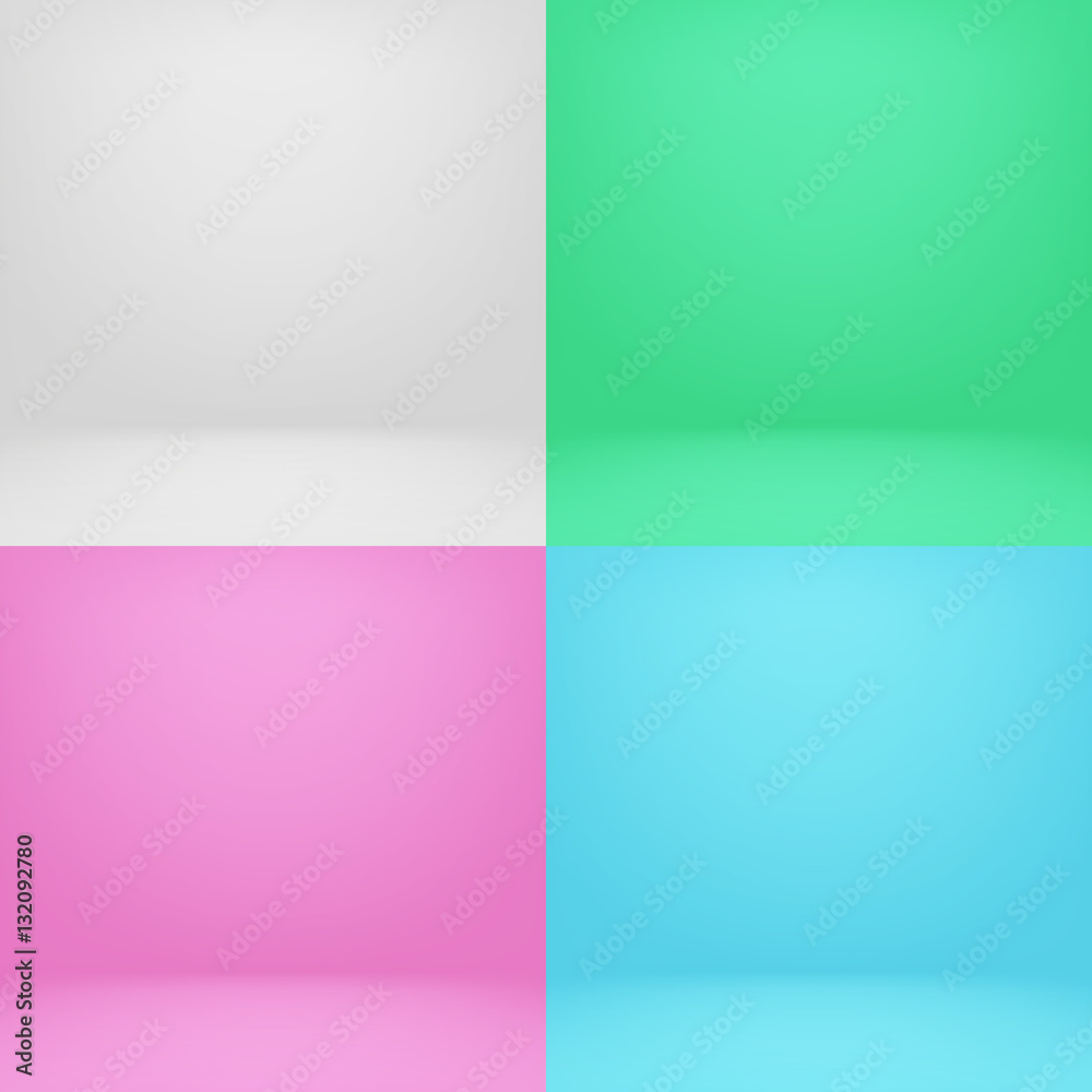 Fototapeta premium Empty white and color 3d studio room vector photo backgrounds set