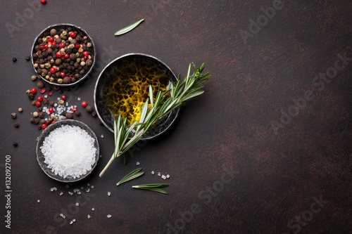 Cooking table with herbs and spices