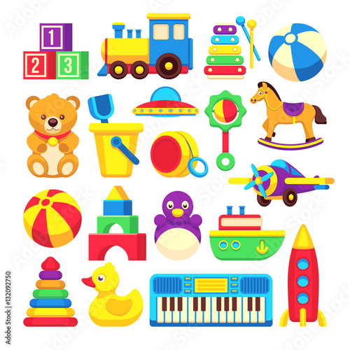 Kids toys cartoon vector icons collection
