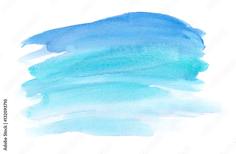 Obraz Abstrakcyjne pociągnięcia pędzlem ocean niebieski malowane w akwarela na czystym białym tle