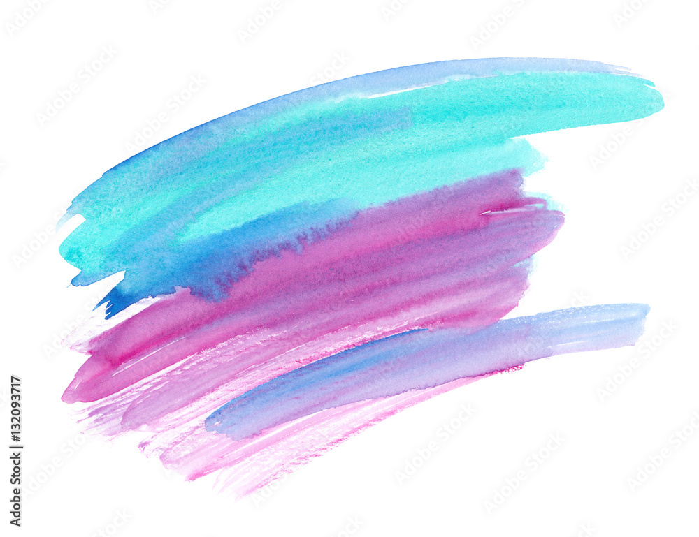 Bright purple and turquoise blue diagonal brush strokes painted in watercolor on clean white background Bright purple and turquoise blue diagonal brush strokes painted in watercolor on clean white background