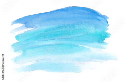 Abstract ocean blue brush strokes painted in watercolor on clean white background
