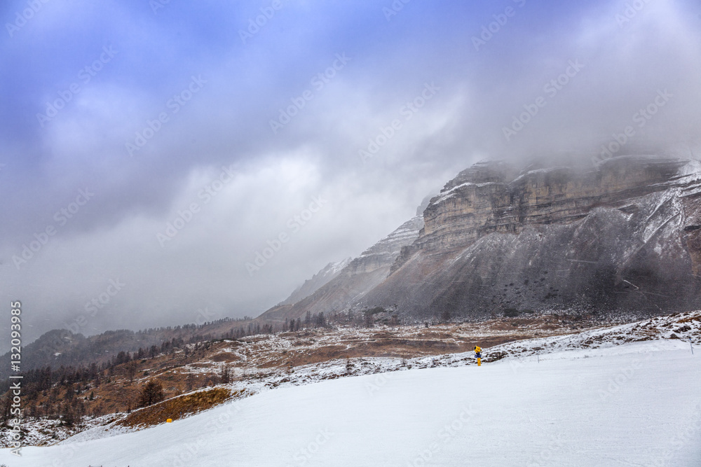 Snowy mountain landscape. Dolomites, Italy. Popular destinations